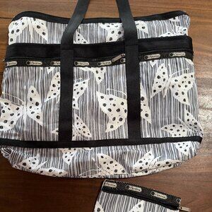 Lesportsac Pocket Tote & Zip pouch - Butterfly Papillon Print - 2 pieces